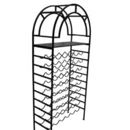 Vinreol i sort lakeret stål, med sort akrylhylde.